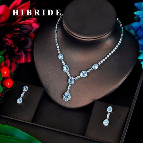 HIBRIDE New Arrival Wedding Jewelry Set Silver Color Cubic Zircon Necklace/Earring Bijoux Set Pendientes Mujer Moda 2018 N-603