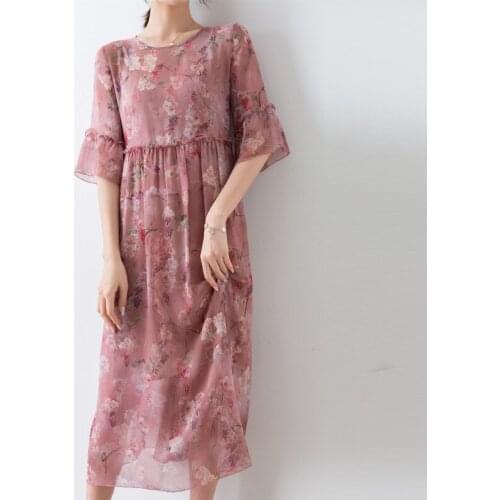 Pink silk floral maxi dress women femme 2020 summer long work boho beach office sexy party luxury dresses plus size