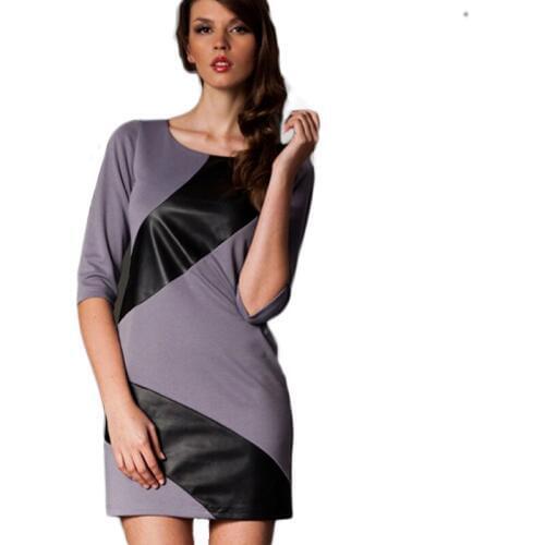 Women Summer Spring Three Quarter Sleeve Faux Leather Punk Sexy Dress Casual Straight Mini Short Dresses Clubwear Vestidos