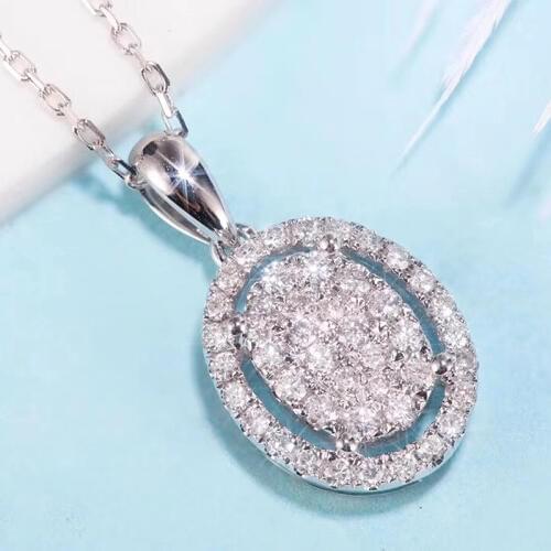 AEAW 18K White Gold 0.168cttw Real Diamond Light Luxury Full Diamond Halo Round Diamond Pendant Birthday Gift For Women