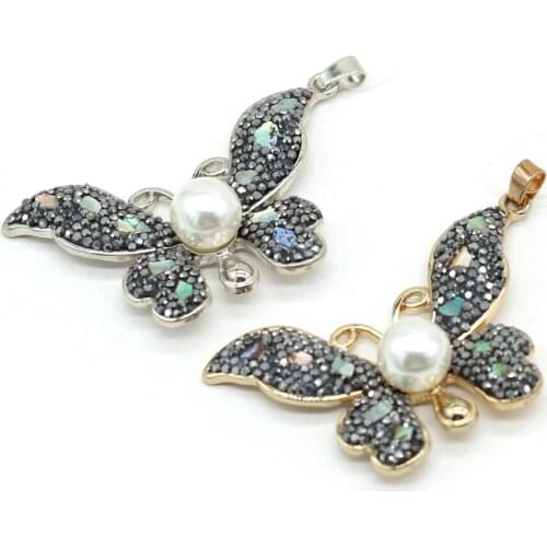Fine Natural Stone Pearl Pendants Reiki Heal Cute Butterfly Charms for Tribal Jewelry Making DIY Women Necklace Earrings Gifts