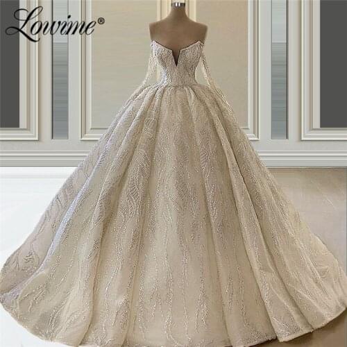 Luxury Off The Shoulder Beads Long Wedding Dresses Middle East Puffy Vestidos De Novias Arabic Bridal Gowns 2021 Couture
