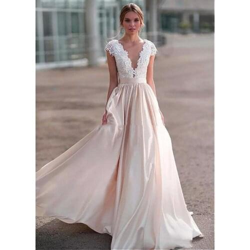 Christmas Wedding Dresses Bridal Gowns Lace Satin Sheer Neck A Line Cap Sleeve Ribbon Illusion Beach