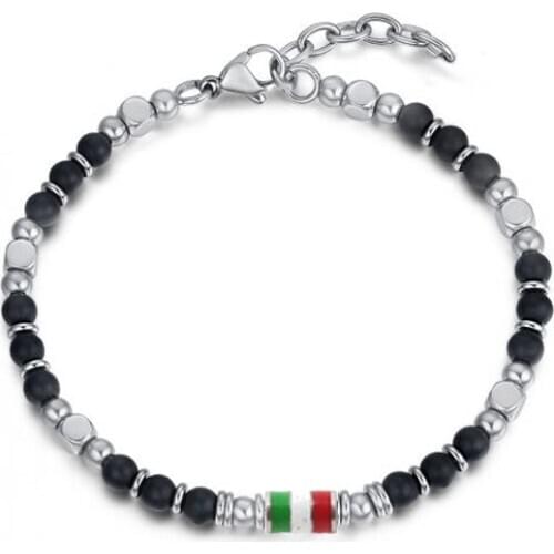 Runda Fashion Bracelet for Men Stainless Steel Enamel Beaded Bracelets Classic Jewelry