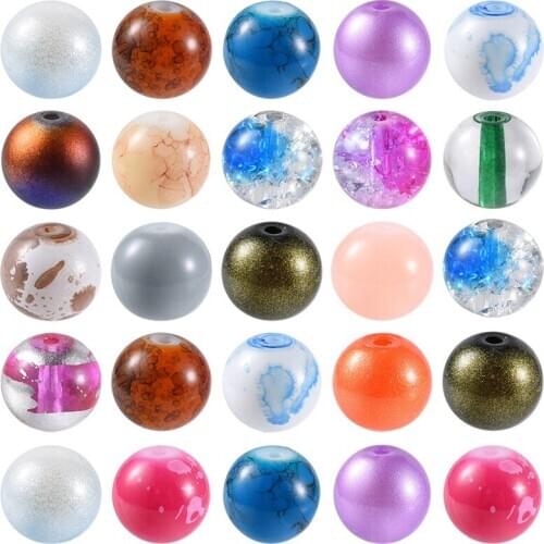 About 200pcs/bag 10mm Mixed Style & Mixed Color Round Spray Painted Glass Beads for Jewelry Makaing DIY Bracelet Hole: 1.5mm