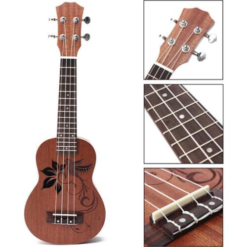 21 Inch Soprano Ukulele Uke Sapele 15 Frets Musical Instrument Flower