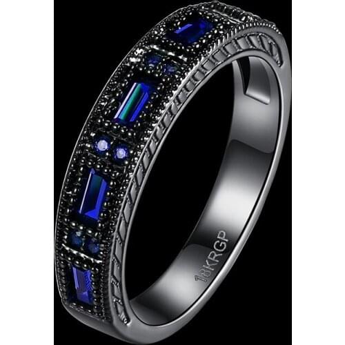 Unique Design jewelry Deep blue Cubic Zirconia rings for Women Black Gun Party Ring size 6 7 8 AR2010
