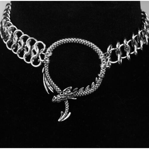 Vintage Mythology Witch Dragon Serpent Pendant Neckalce Gothic Pagan Choker Wiccan Jewelry