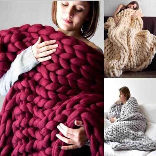 WOSTAR fashion Chunky Merino Wool Blanket Thick Big Yarn Roving Knitted Blanket Winter warm Throw Blankets sofa bed blanket