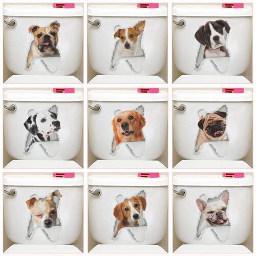 Vivid 3d Broken Hole Dog Toilet Stickers For Washroom House Decoration Diy Ainimal Mural Art Cartoon Puppy Pvc Wall Decal Poster