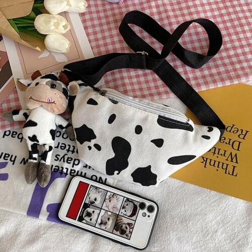 Woman chest bag Korea INS cow canvas small messenger bag Japanese Harajuku style wild girl cute student chest bag Female pockets