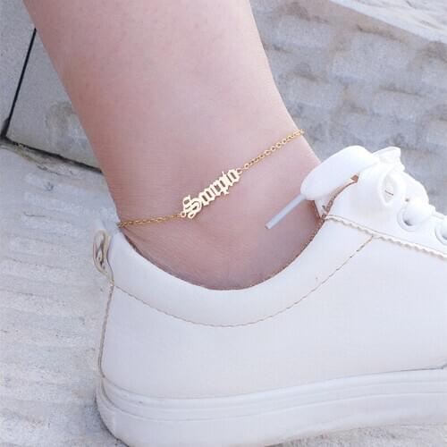 Scorpio Anklets Women Boho Jewelry 12 Zodiac Sign Ankle Bracelet Old English Letter Sandale Femme Pisces Aries Taurus Gemini Leo