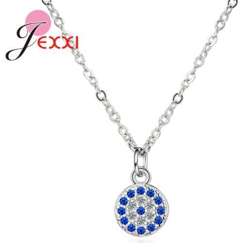 Fashion Exquisite Real 925 Sterling Silver Round Pendant Necklace For Women Female Wedding Jewelry Filled With Crystals