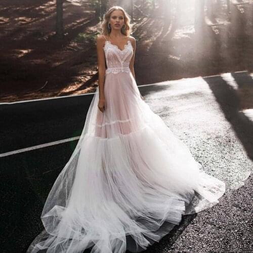 Eightree Boho Wedding Dress Lace A Line Vintage Bridal Dresses 2021 Backless Wedding Gowns Spaghetti Straps Beach Boda
