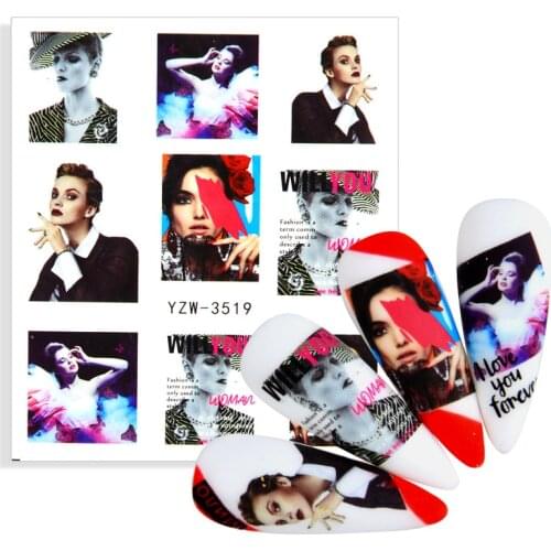 1 Sheet 2021 Fashion Lady Face Decals Nail Sticker Girls Valentines Day Water Transfer Slider Watermark Tattoo Decoration