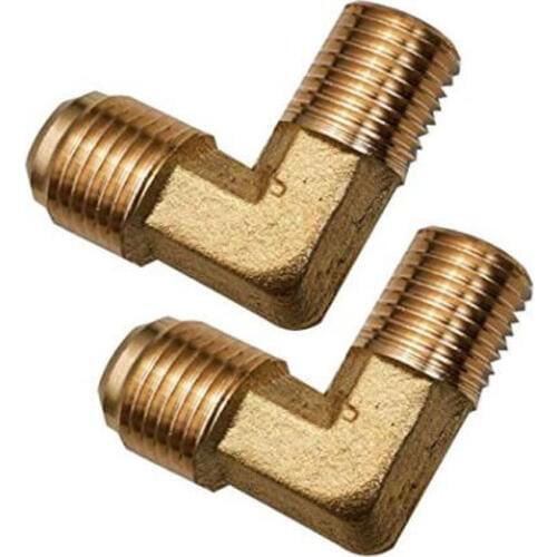 2PCS Metal Solid Brass 90 Degree Compression Elbow 3/8" Male Flare Convert To 1/4" NPT Male Coupling