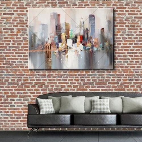 2019 Modern Landscape New York Bridge 100% Handmade Canvas Art Oil Painting Abstract City Building Wall Picture for Home Decor