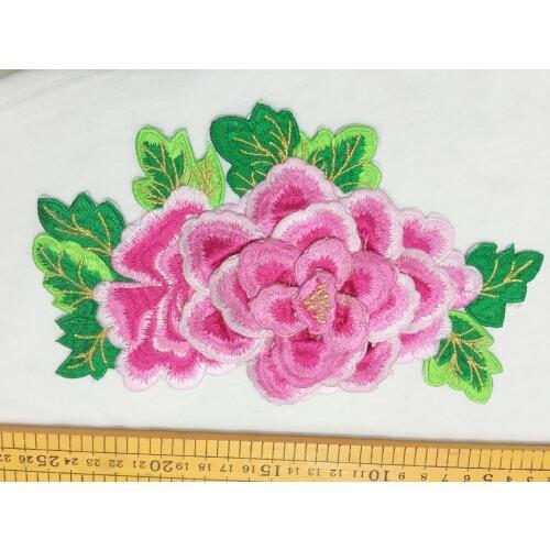 21*13 cm peony Flower Sew or Iron On Patches Embroidered Patch For Cloth Jacket Applique Badge Decor DIY Accessory