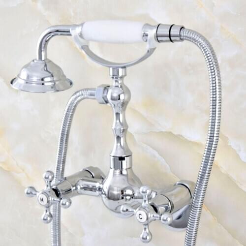 3-3/8" Polished Chrome Wall Mounted Bathroom Faucet With Hand Held Shower Head Bathroom Shower Faucet Set Mixer Tap zqg428