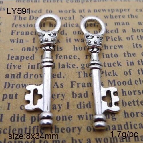 30PCS 8*34mm Antique Silver Plated Alloy Key Charms Pendants High Quality Diy Jewelry Accessories