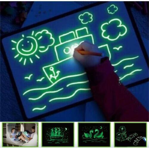 3D Draw With Night Light In Dark Children Toys Writing Magic Drawing Board Set Educational English Language Noctilucent Kids