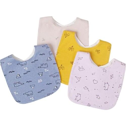4Pcs/Set Baby Infants Soft Cotton Saliva Towel Cartoon Printing Feeding Bibs Toddler Newborn Waterproof Burp Cloth