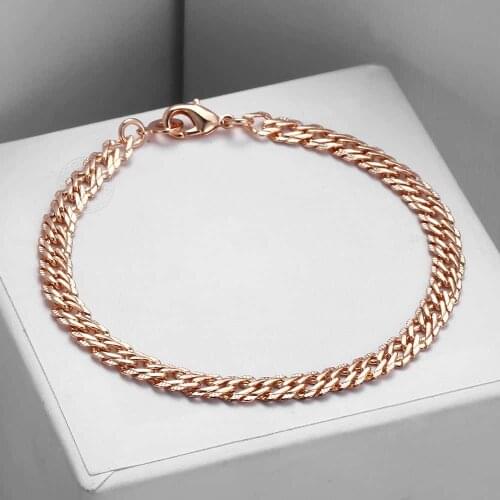 5.5mm Womens Mens Bracelet 585 Rose Gold Venitian Link Chain Bracelet Christmas Gifts for Women Fashion Jewelry 20cm CB05