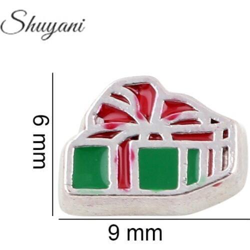 6*9mm Enamel Christmas Gift Box Floating Charm For Glass Living Floating Locket Christmas Gitfs