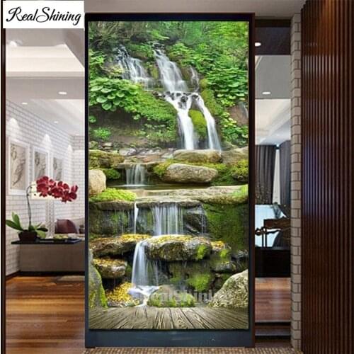 Full Square Round 5d Diamond Painting Waterfall Landscape Nature New Arrival DIY Diamond Embroidery mosaic large size F1078