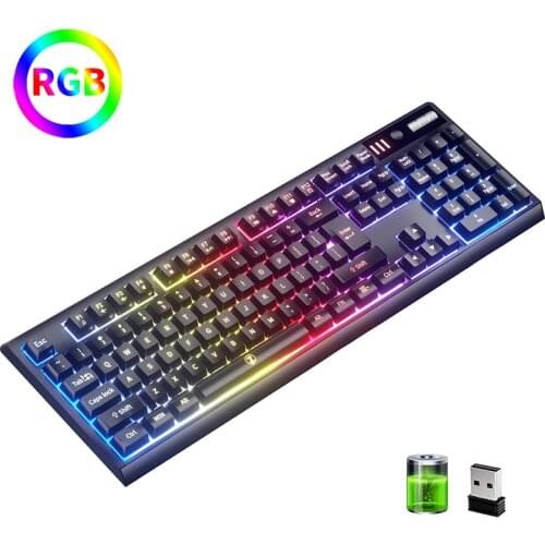ZJFKSDYX wireless gaming keyboard, 2.4G connection supports rechargeable RGB LED backlit ergonomic waterproof mechanical 104 key