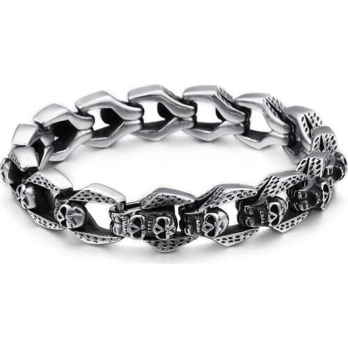 Personality Punk Wind Skull Bracelet Trendy Male Stainless Steel Bracelet Direct Retro Couple Titanium Steel Bracelet