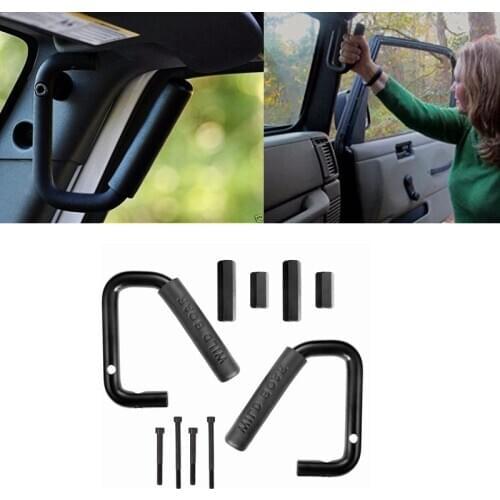 Black Hard Solid Steel Front Grab Handles Roll Grab Bars For 2007-2017 Jeep Wrangler JK 2-Door 4-Door