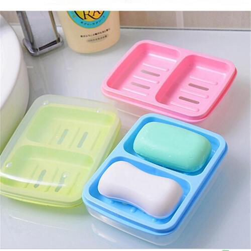 Travel Plastic Double Soap Dishes Soap Dish Drain Creative Soapbox With Cover Fashion Soap Dish Box Bathroom Accessories