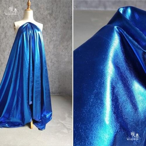 Coated Stretch Imitation Leather Fabric Blue High Elastic DIY Patches Background Decor Tights Leggings Dress Designer Fabric