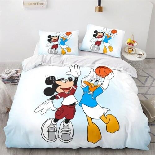 Disney Mickey Minnie Mouse Bedding Set Black White Cartoon Double Duvet Cover Set Queen King Bedclothes For Children Kid Adult