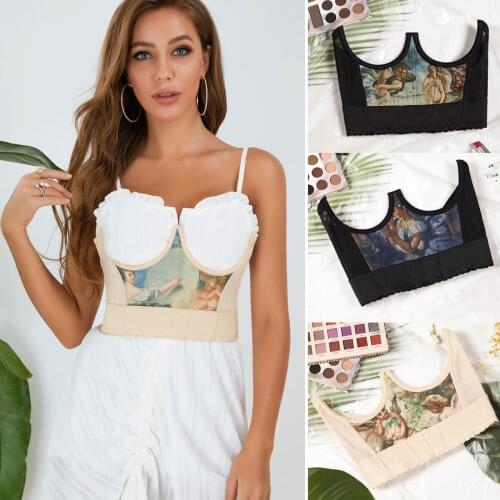 Underbust Corset Tops for Women Fashion Vintage Oil Painting Print Steel Boned Bustier Waist Trainer Belt Slim Waistband Girdle