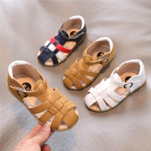 Summer Kids Sandals Boys T Strap Beach Shoes Cover Toe Girls Priness Shoes Baby Children Weave Breathable Shoe Cut Outs Toddlers
