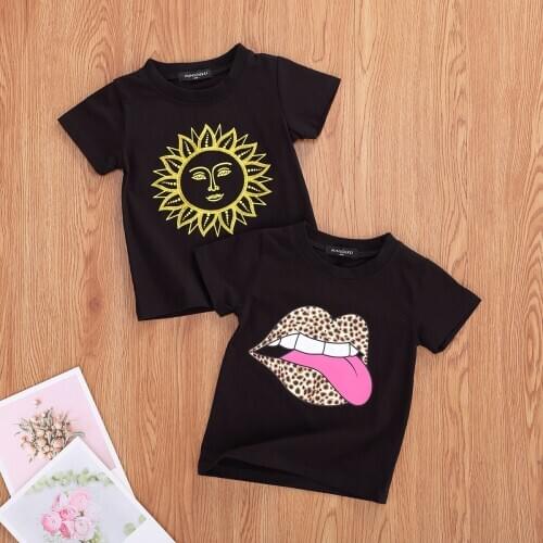 Summer Girl Kids Top Shirt Summer Short Sleeve Patterns Outfit Patchwork Loose Classical Round Neck Top Clothes