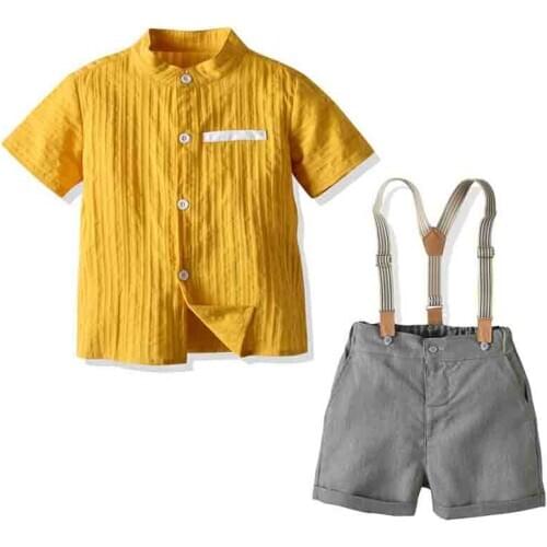 Baby Summer Clothing 1-5Y Infant Kids Baby Boys Gentleman Clothes Sets Short Sleeve Shirts Tops+Suspender Pants Outfits