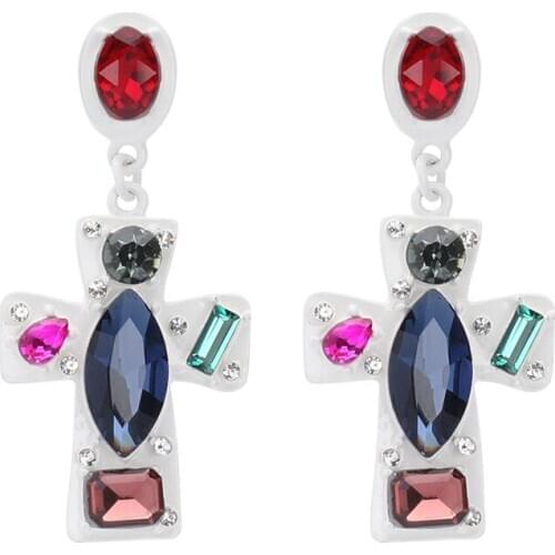 Fashion Classic Large Cross Drop Earrings Women Luxury Glass Crystal Long Earrings Femme Statement ZA Earrings Jewelry 2020