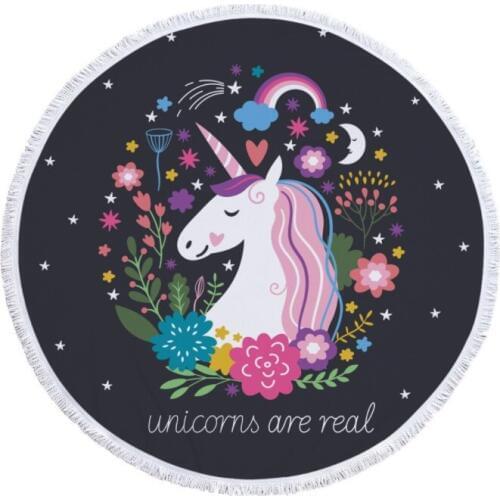 Mylb Rainbow Unicorn Round Beach Towel Large 150cm Yoga Blanket Wall Tapestry Portable Outdoor
