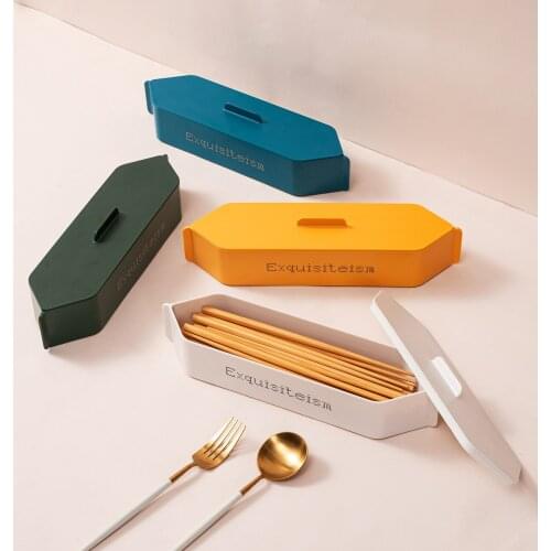 Japanese-Style Desktop Sorting Box Household Dust-Proof Storage Box With Lid Kitchen Tableware Spoon Chopstick Drain Rack