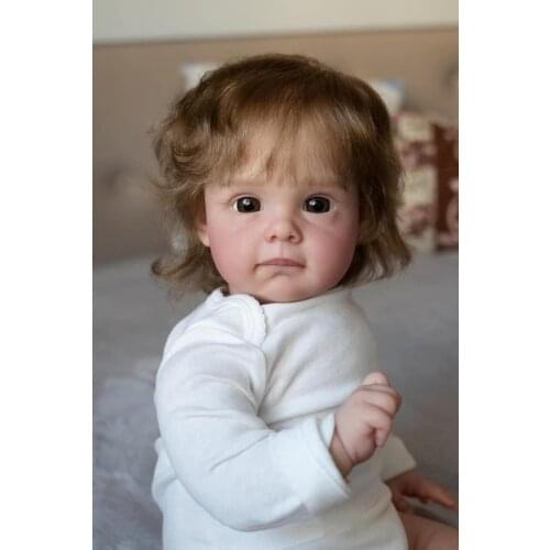 NPK 60CM Handmade High Quality Reborn Toddler Maggie Detailed Lifelike Hand-rooted brown hair