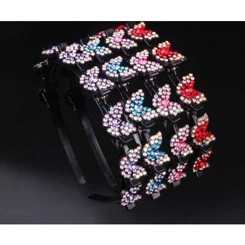 Oaoleer Crystal Butterfly Hair Hoop Rhinestone Black Braider Headband Women Sports Headband Women Girl Weave Head Hoop