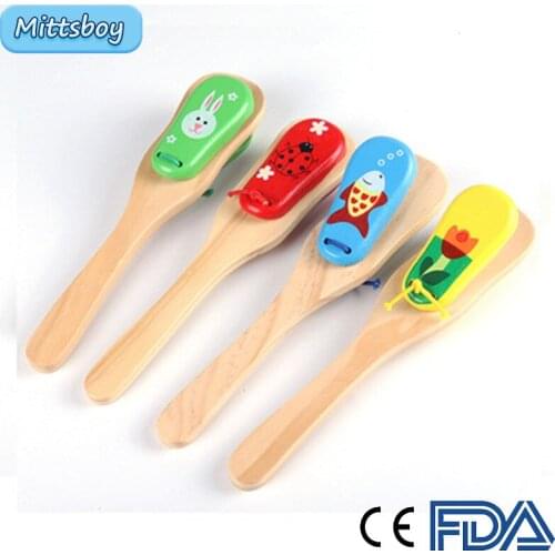 Montessori Educational Wooden toy 3D Long-handled castanets clapping Musical Instrument Toy Jigsaw Brain Training Learnings Toys
