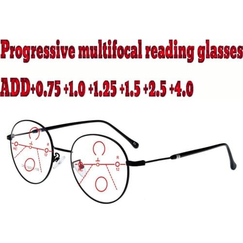 Retro Round Anti Blu Light Ultralight Titanium Progressive Reading Glasses for Men Women+1.0 +1.5 +1.75 +2.0 +2.5 +3 +3.5 +4