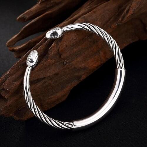 One LuYin S990 fine silver lotus lotus thread glossy silver ms open personality fashion bracelets wholesale