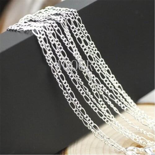 Wholesale 5PCS Of Bulk 925 Embossed Silver 2MM Figaro Chain 16",18" ,20",22",24",26",28",30Inches Applicable Pendant