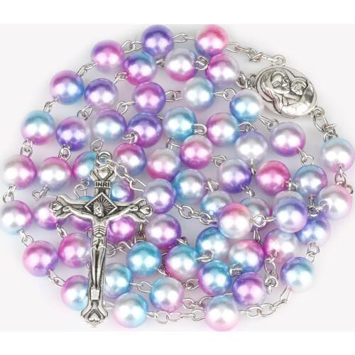 Catholic Holy Land Crucifix Cross Beaded Necklace Holy Rosary Necklace