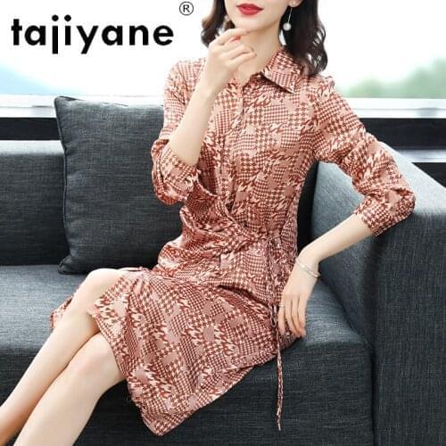 Women Dress Summer 100% Silk Midi Dress Printing Slim Woman Real Silk Dresses Womens Clothing Kobieta Sukienka TN2529